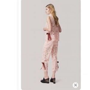 EUC Ganni Pink Scallop Lace Ribbon High Neck Top 10